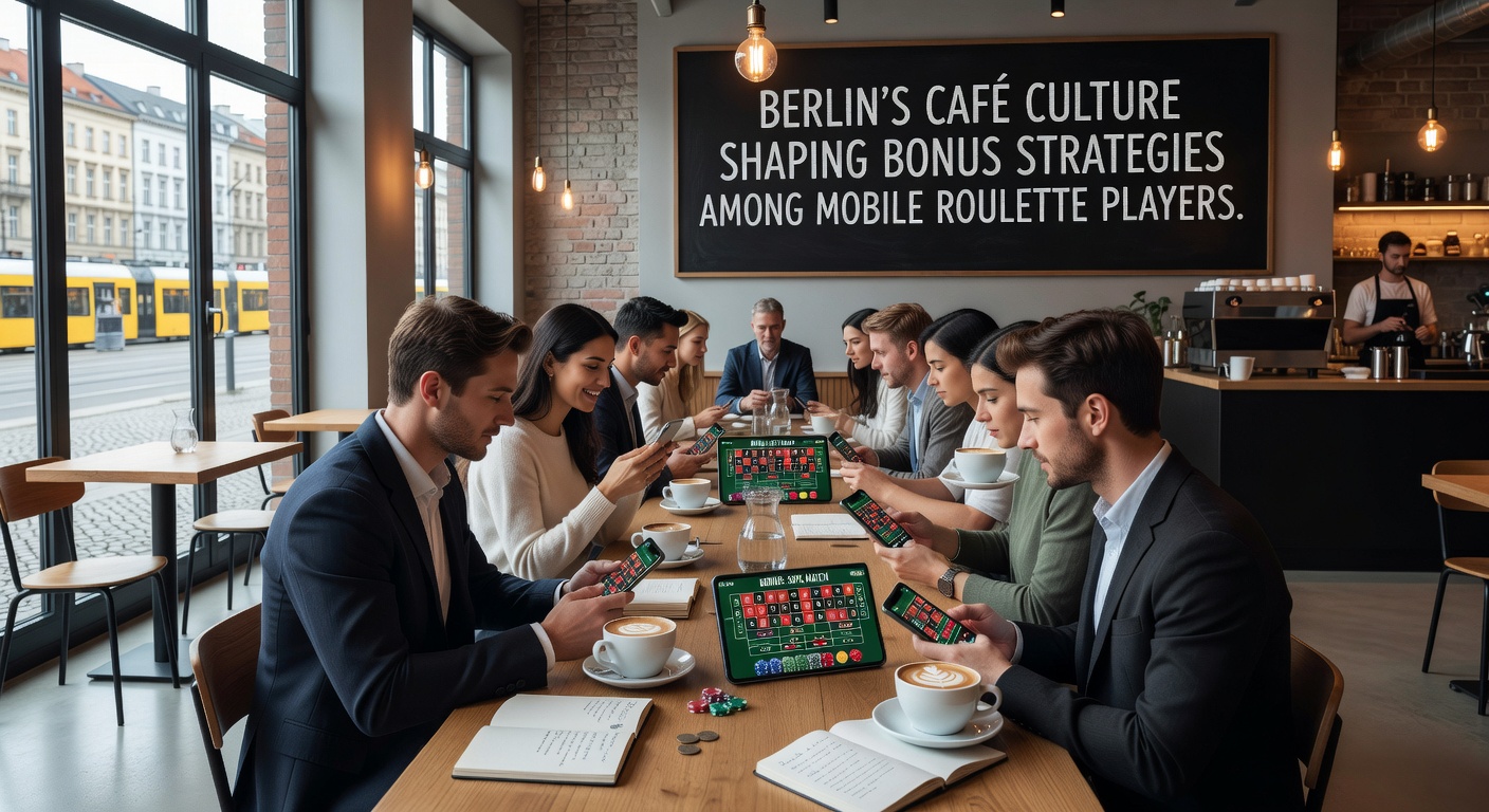 Mobile Roulette-App auf einem Smartphone in einem Berliner Café mit Bonus-Anzeigen