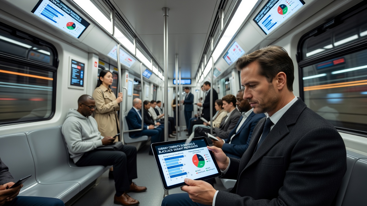 Mobile Blackjack-Sitzung während einer längeren U-Bahn-Fahrt in einer deutschen Stadt